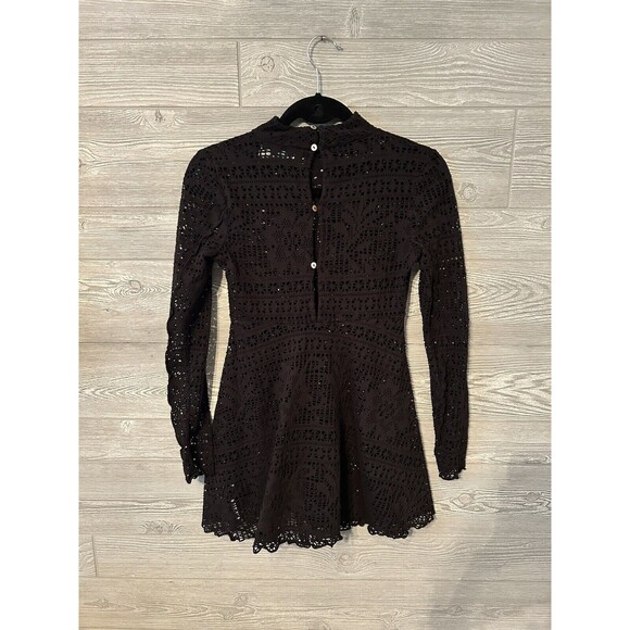 Free People Beach Long Sleeve Black Laser Cut Lace‎ Dres XS - Picture 3 of 8